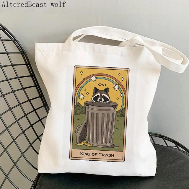 Kadın Alışveriş çantası Balık kedi Tarot Baskılı Kawaii Çanta Harajuku Alışveriş Kanvas Alışveriş Çantası kız çanta Tote Omuz Bayan Çantası