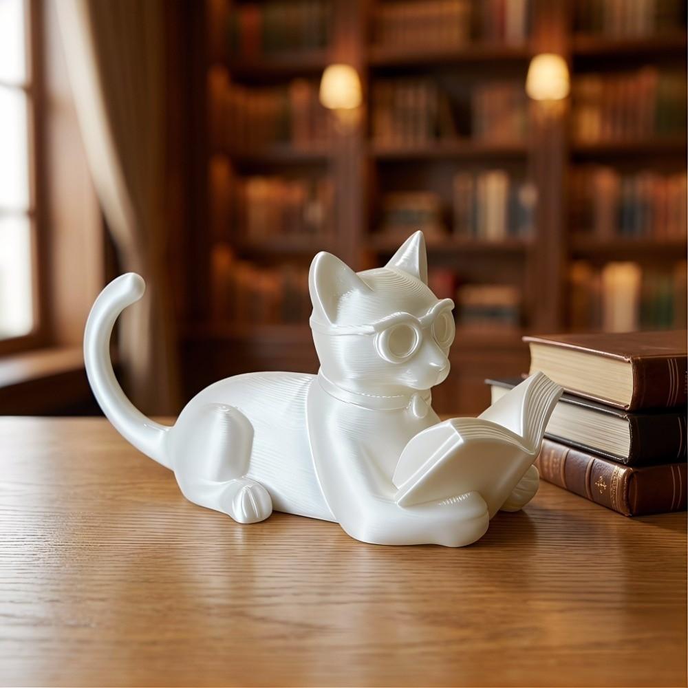 3D Printed Reading Cat Ornament Cute Decorative Cat Statues Desktop Cat Decorations  Desktop Use