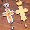 Men's Necklace Christian Orthodox Crucifix Jesus Russian Cross Prayer Big Pendant Necklace Russia Jewelry Pastor Collar