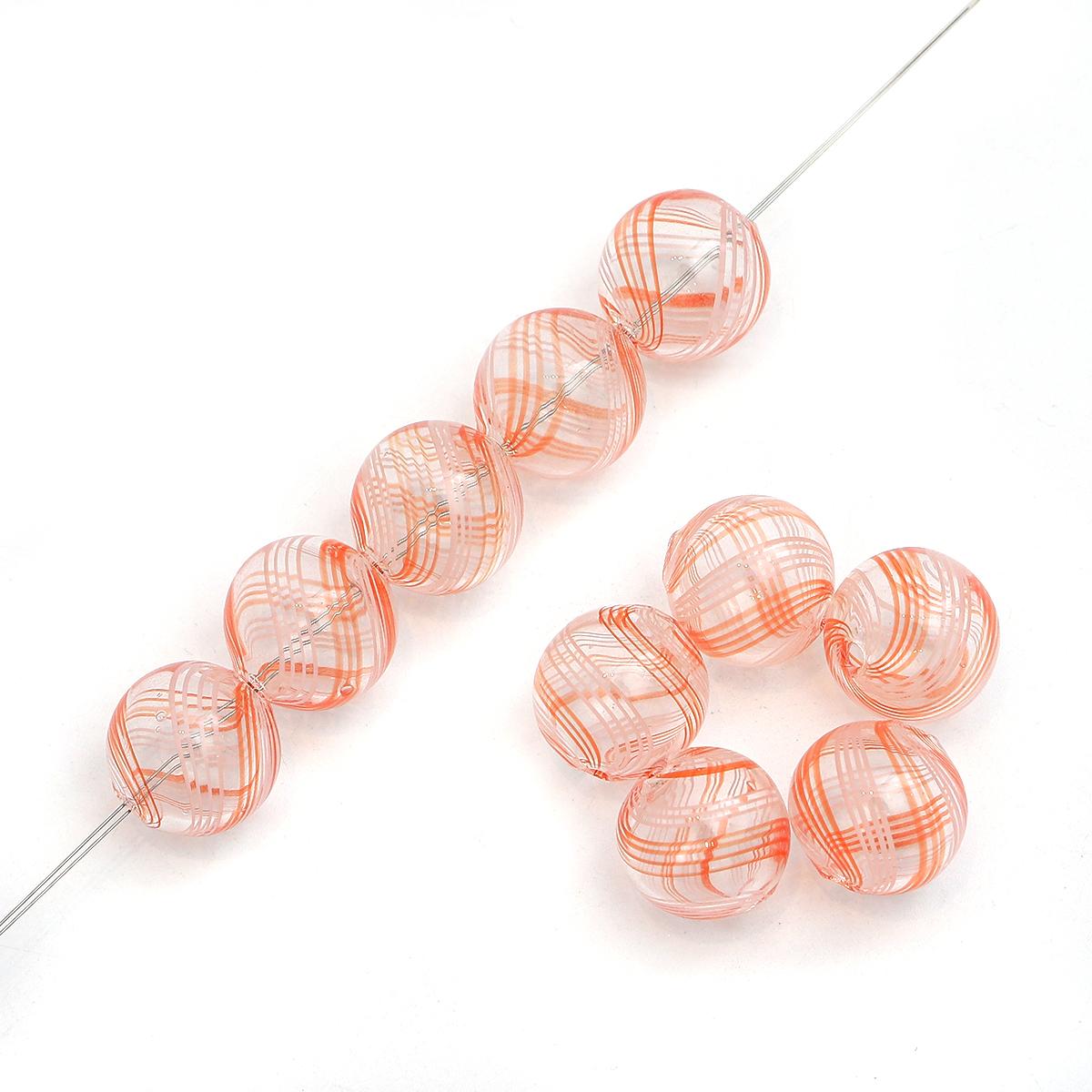 

14мм 1шт полые стеклянные бусины с тонкой линией, ручная роспись для изготовления ювелирных изделий 14mm розовый