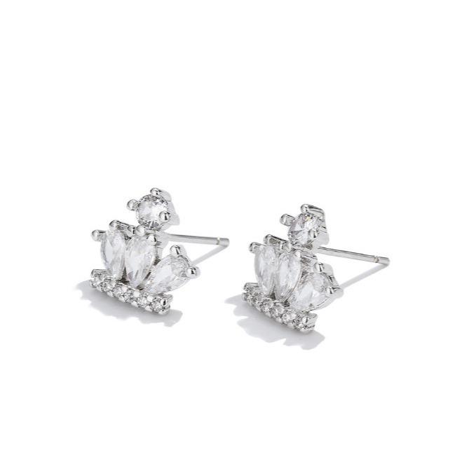 Elegant Cubic Zirconia Crown Stud Earrings - Gold-Plated Copper, Luxurious Shine for Women