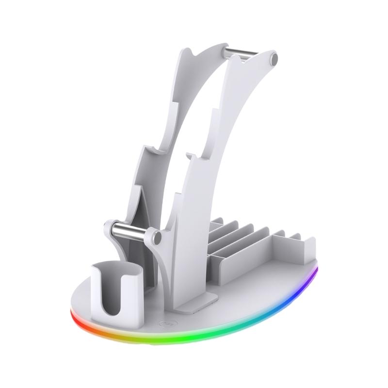 Gaming Accessory Organiser Rack Desktop Display Stand Holder with LED Lights for XSX Game Controllers Headphone