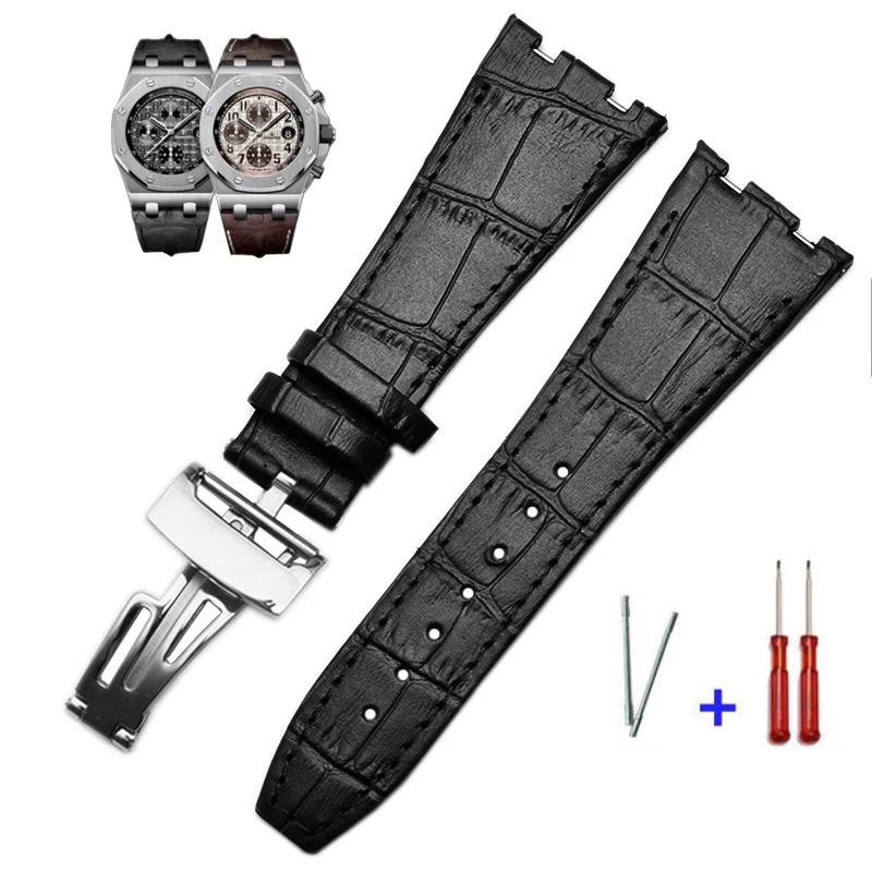 Top layer Genuine Leather watch Strap for AP Audemars 15400 15703 Royal Oak Offshore Series Male 26mm Black Brown Watchbands