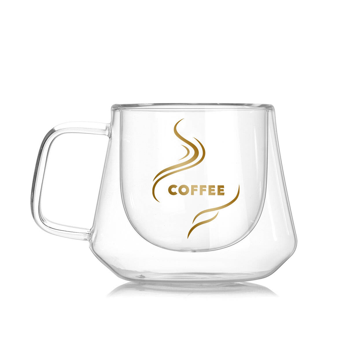 

Double-wall Heatproof Coffee Cup - 200ml Borosilicate Glass Mug, Elegant Diamond Design, Handcrafted With Handle 200ml