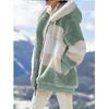 Autumn and Winter Warm Plush Patchwork Zipper Pocket Hooded Jacket for Women