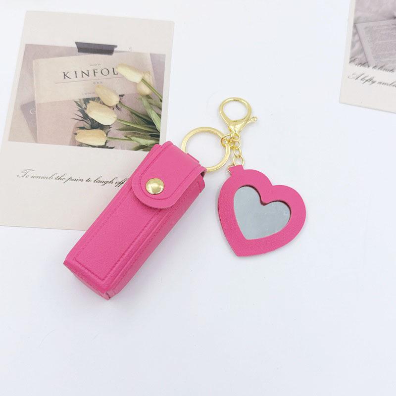 Macaron Color Mini Heart Mirror Lipstick Keychain Bag