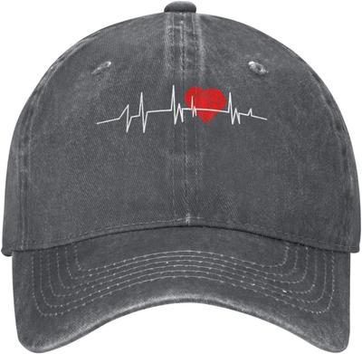 Kardiologia Bicie Serca EKG Pielęgniarka Lekarz Czapka z Daszkiem Zniszczony Denim Wypłukany Dorosły Unisex Codzienny Regulowany Kapelusz