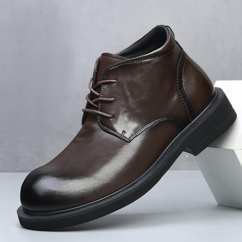 High-top Cotton Shoes Men's New Winter Leather Cotton Shoes Heightening Fleece Thickening Warm Business Casual Leather Shoes