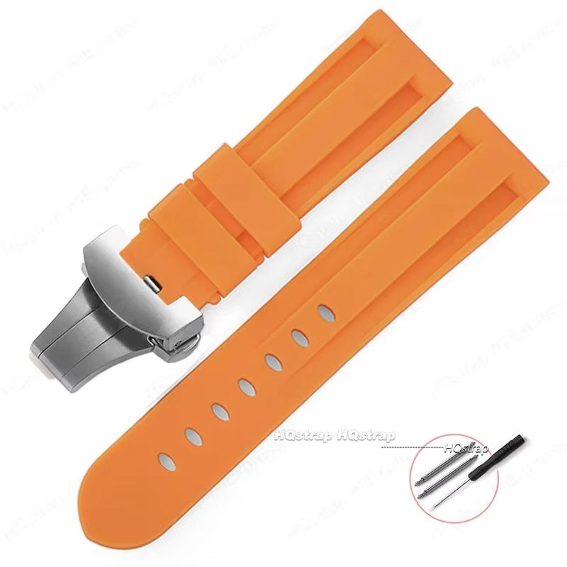 

Butterfly Buckle Rubber Strap 22mm 24mm for Panerai Watch Band Silicone Bracelet Replacement Straps Men Wristband Accessories 24mm&NO LOGO