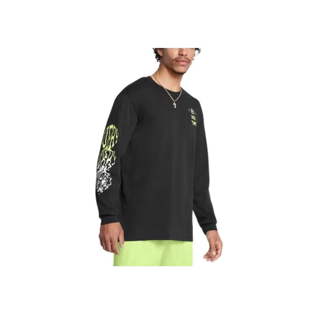 Under Armour Curry Grafické Písmeno Sportovní Kulatý Výstřih Svetr Dlouhý Rukáv Tričko Pánské Vrcholy Černá 1387109-001
