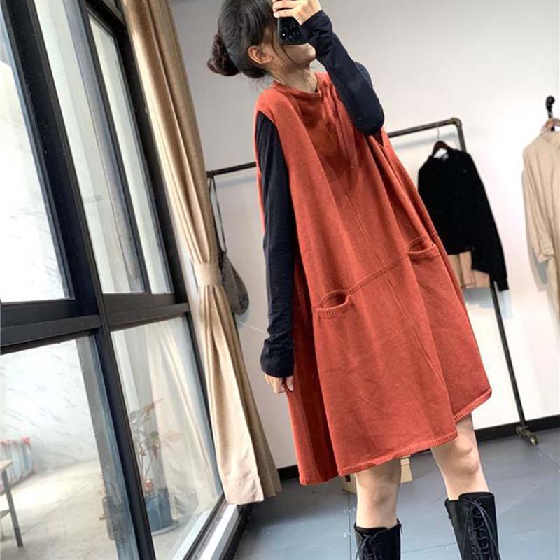 

Платье для женщины Хлопок Зима Винтаж Повседневный Без рукавов Длинный жилет Вязаный жилет без рукавов Платья XXXL оранжевый