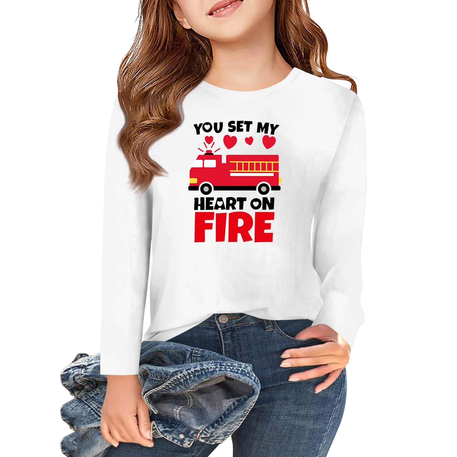 

Футболки з довгим рукавом для дівчаток Любов до Дня святого Валентина Дитячі осінні топи з круглим вирізом Базові футболки 5-14 років 140 білий