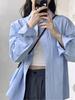 1116 new blue shirt women's spring and autumn thin shirt design sense niche French long-sleeved chic top