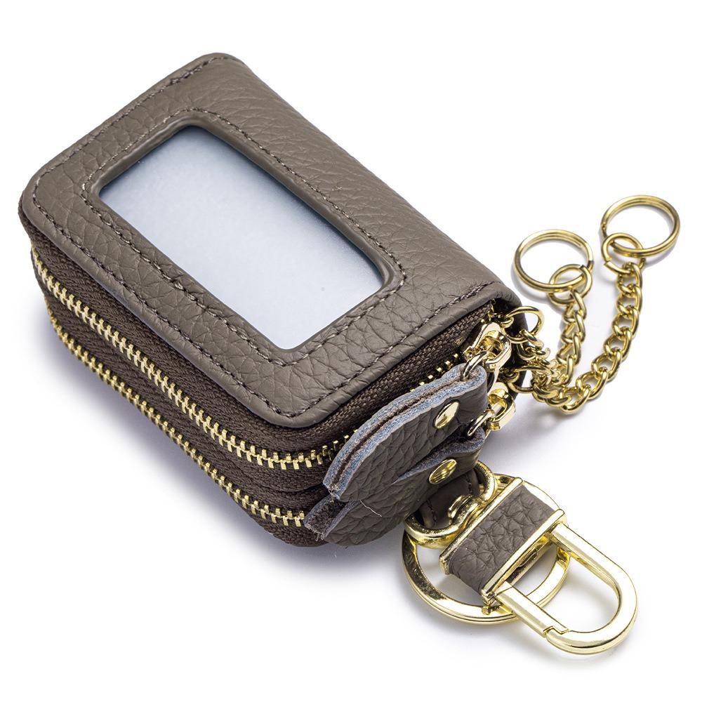 Genuine Leather High-value Double Zipper Key Bag Large Capacity New Waist Hanging Storage Bag Unisex Portable Key Bag