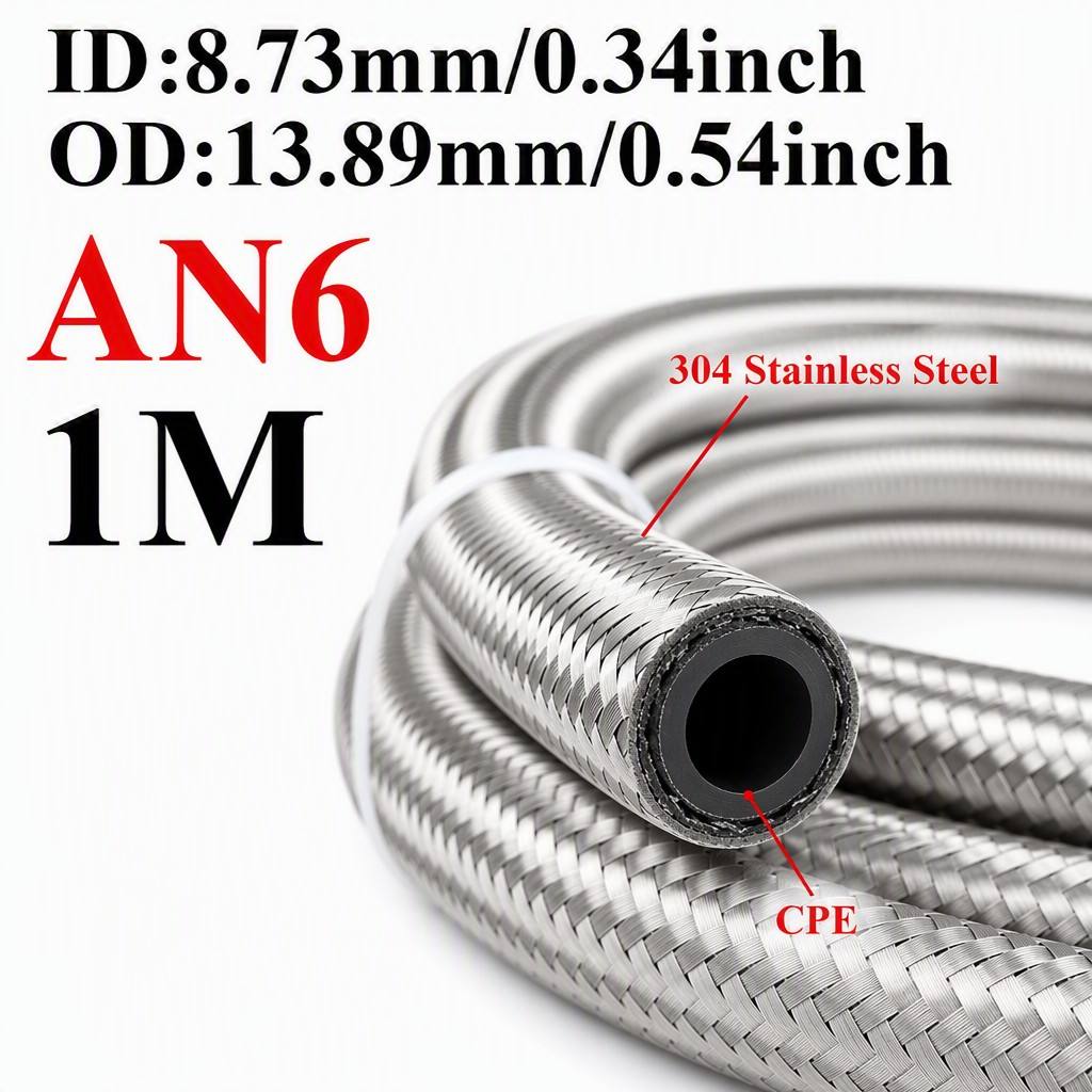 AN4 AN6 AN8 AN10 AN12 Universal Stainless Steel Braided Rubber Fuel Hose Oil Gas Cooler Line Pipe Tube For Car Universal 1M-4M