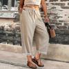 Damskie spodnie casual plus size z koronkowymi wstawkami, elastycznym pasem i kieszeniami, na wiosnę/lato, do kurortów