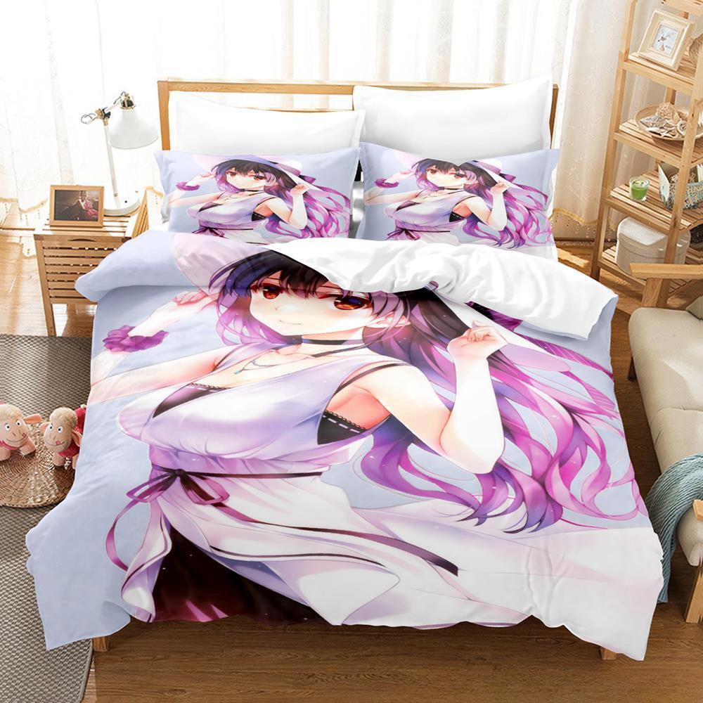 Utaha Kasumigaoka Bettwäsche-Set Cartoon Anime dreiteiliges Set Erwachsene Kind Schlafzimmer Bettbezug-Sets Heimtextilien 3D Kawaii Mädchen Sexy