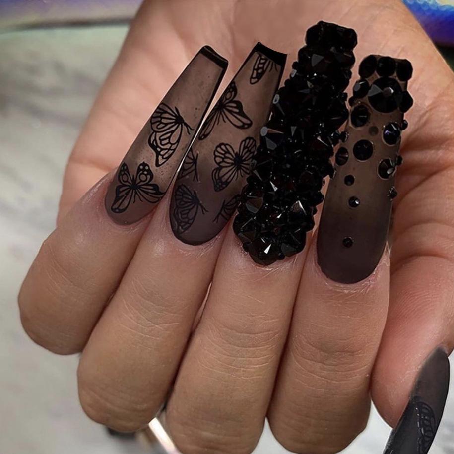 

Matte Orange-Black Butterfly Ballet Press-On Nails