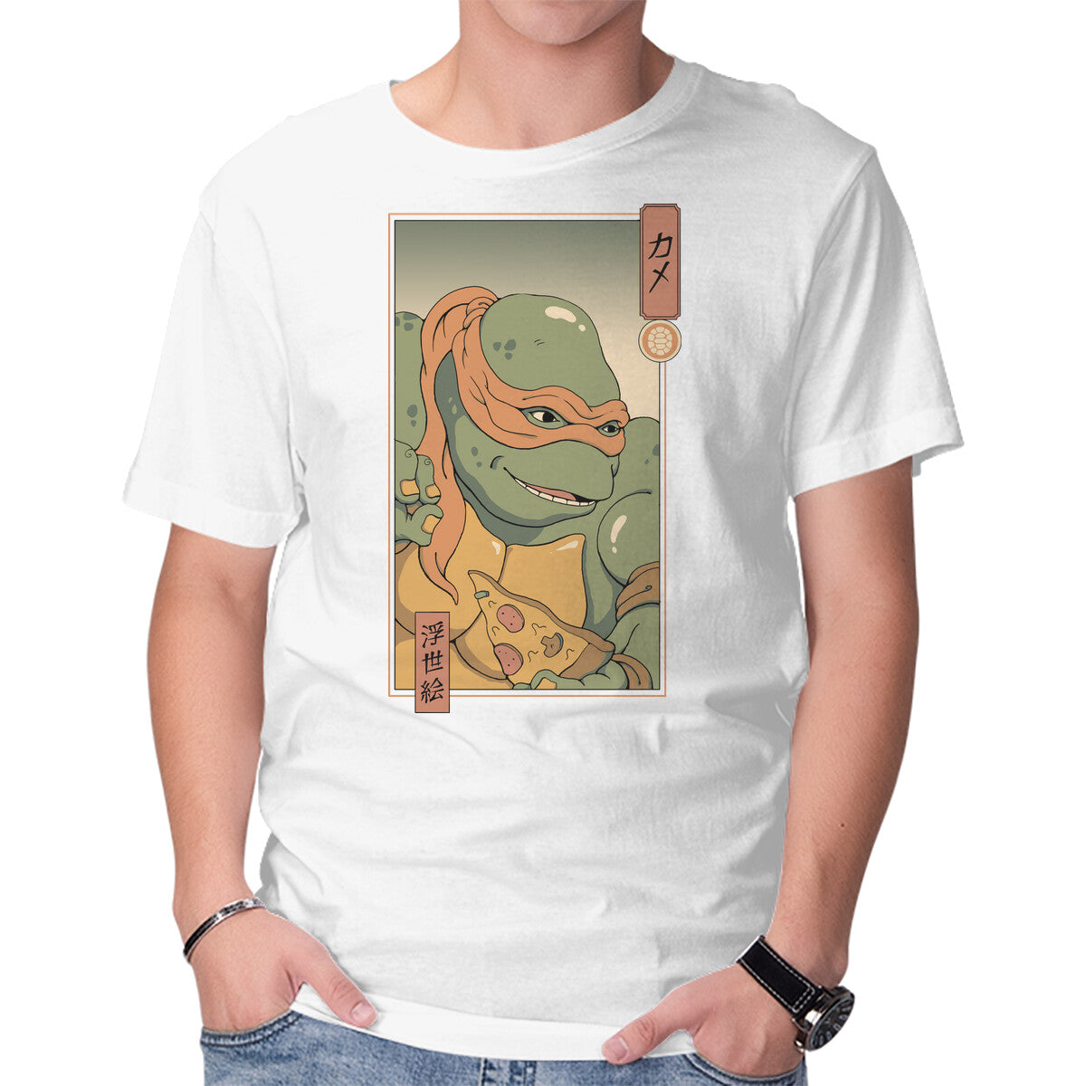 Unisex Crew Neck T-Shirt Orange Kame Ninja Graphic Short Sleeve Casual Tee S