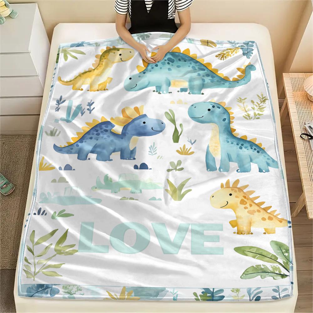 Dinosaur Dog Black Cat Print Flannel Blanket,High quality Comfortable for All Seasons,Home Decor,Warmth and Comfort,Perfect for Christmas Gifts