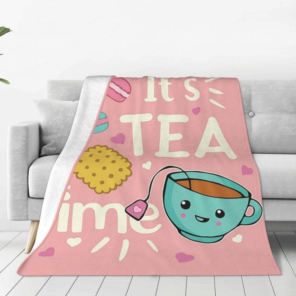 Cute Fun Tea Party Blankets Soft Warm Flannel Throw Blanket Bedspread for Bed Living Room Picnic Travel Home Couch