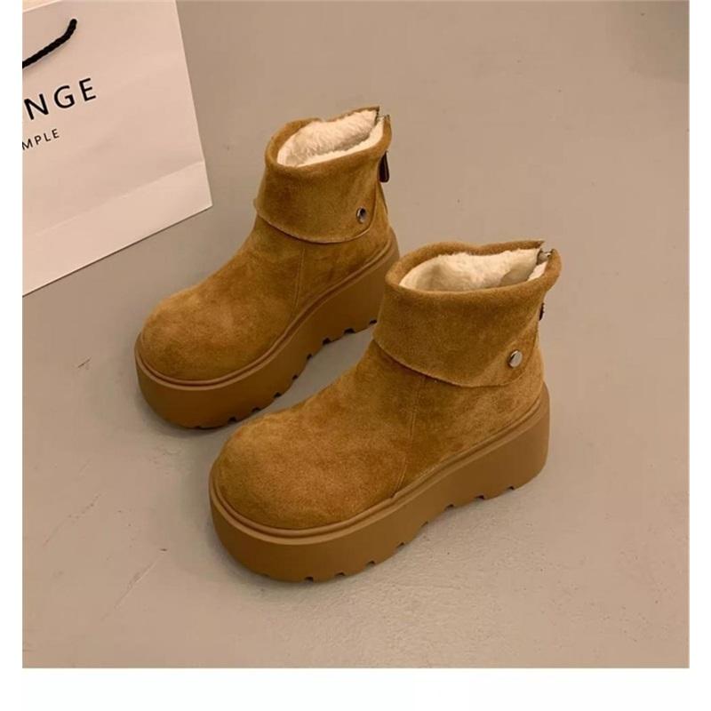 Damen Plateau-Schneestiefel Knöchelhohe Stiefel mit Fleecefutter Reißverschluss Kurze Stiefel