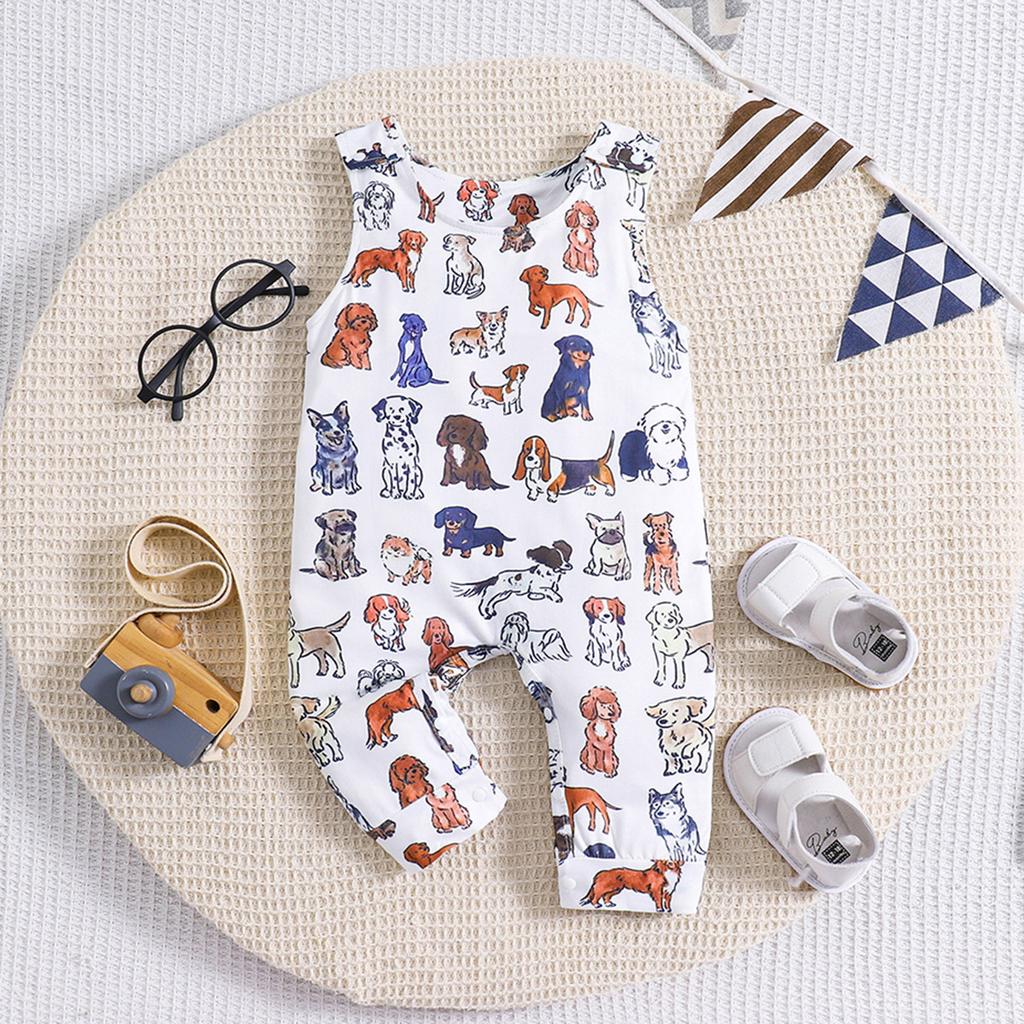 Infant Baby Cute Puppy Kitten Graffiti Pattern Bodysuit Casual Comfortable Sleeveless Jumpsuit