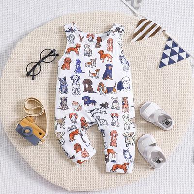 Infant Baby Cute Puppy Kitten Graffiti Pattern Bodysuit Casual Comfortable Sleeveless Jumpsuit