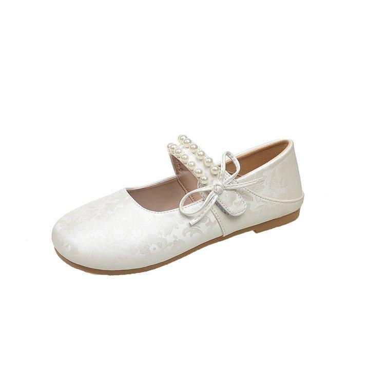French pearl bow Mary Jane shoes women's 2025 new skirt single shoes gentle style versatile ballet shoes