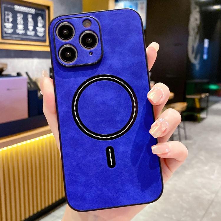 Lambskin Faux Leather Magnetic Case for iPhone 15 Pro Max, PU+TPU+PC Wear-resistant Shockproof Protective Cover