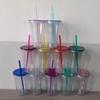 Customizable 16OZ Double-Layer Plastic Straw Cup with Lid and Logo