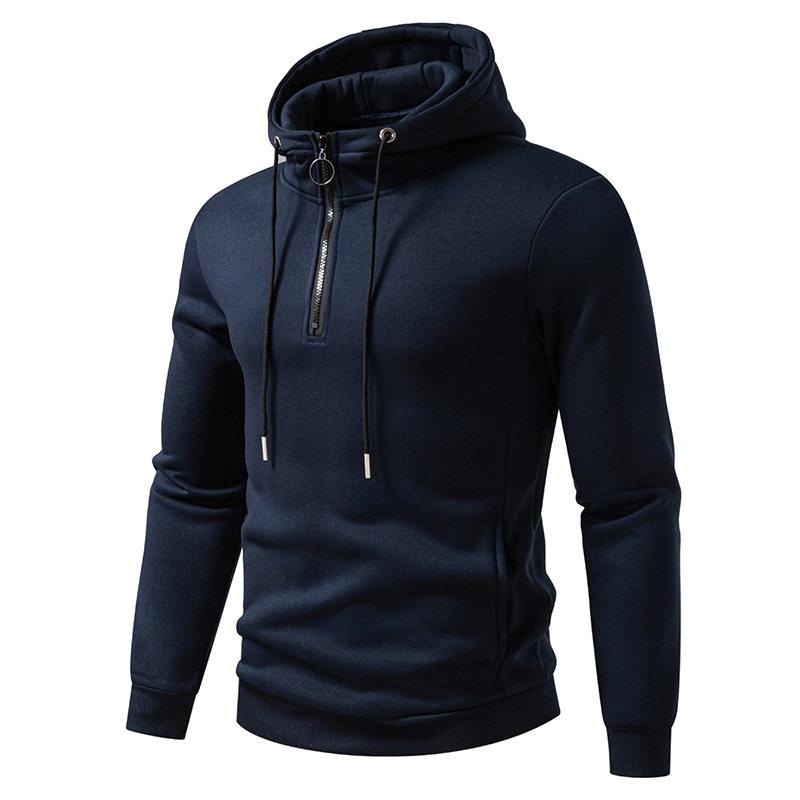Men's Half Zipper Hooded Hoodies Solid Korean Sweatshirts Man Fashion Streetwear Hooded Sweatshirt Slanted Pocket Casual Hoodie