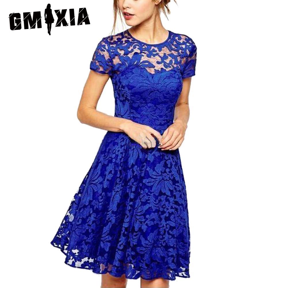 

GMXIA Очаровательное платье из тонкого кружева с круглым вырезом и короткими рукавами XXXXXL синий