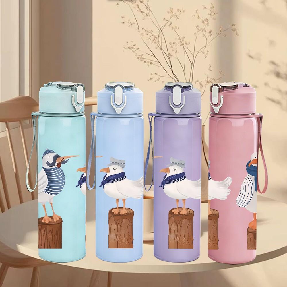 1PC Three Wooden Seagull Bird Print 750ml Color Plastic Sports Water Bottle Leakproof Flip Straw Lid Suitable for Sports Office Home Use