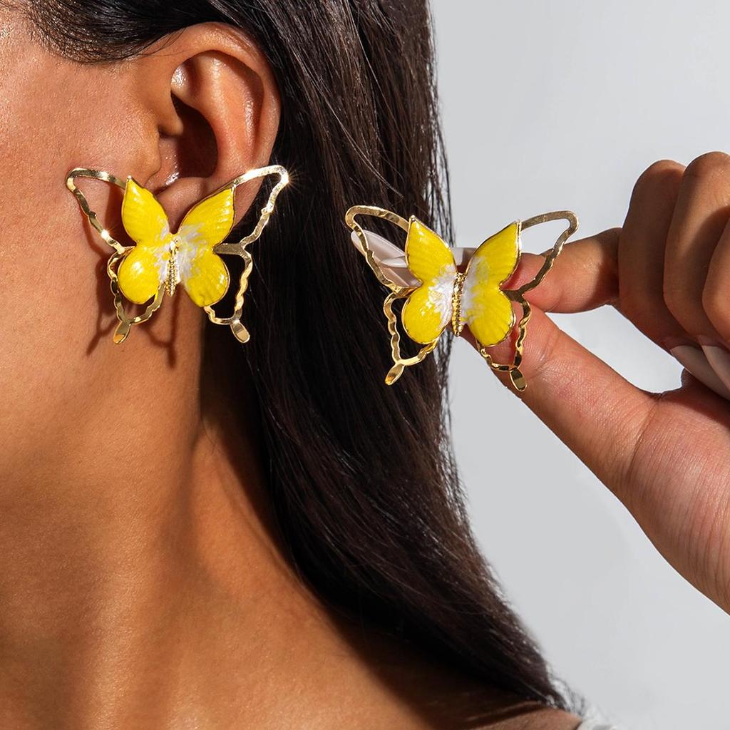 Cross Border Creative Hollow Oil Drop Butterfly Earrings for Women, Jewelry, Fashion Animal Earrings, Travel and Dating Matching