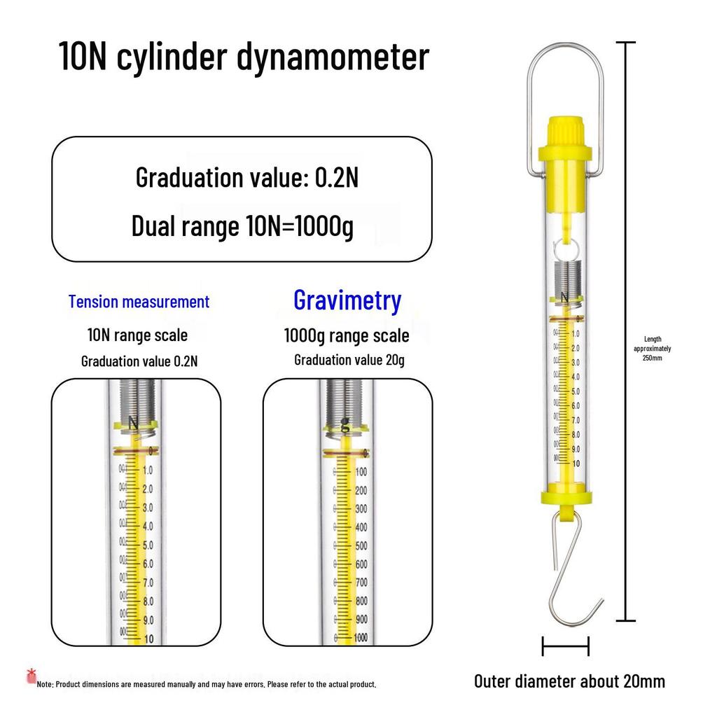 Cylindrical Spring Scale: Newton Pull Gauge 1N-30N Mechanical Teaching Instrument
