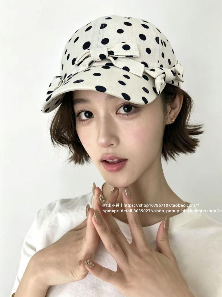 Cappellino da Baseball in Lino a Pois Francesi Donna Stile Morbido Elegante Traspirante Cappello da Sole Estivo Casual con Visiera