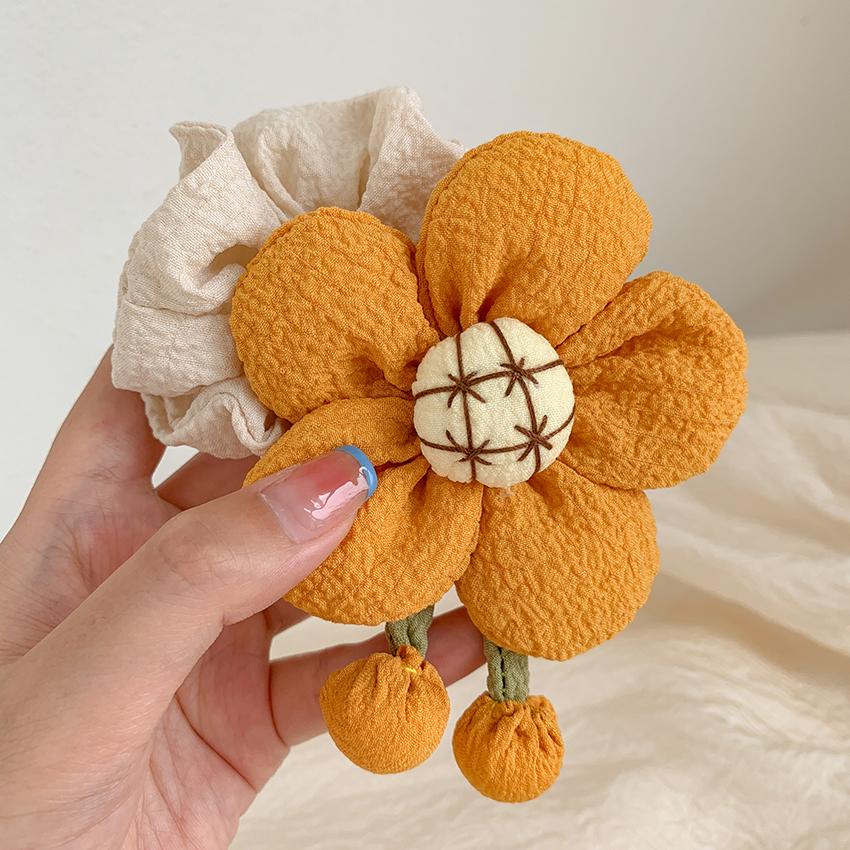 Handmade Flower Kids Hair Scrunchies Satin Elastic Hair Ties Accessories Floral Cute Linen Scrunchy Hair Band for Girls