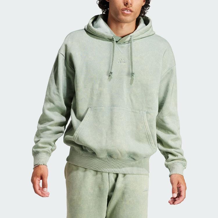 Adidas All Season Garment-Wash Hoodie Men Hoodies Silver Gray Green IK4279