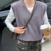 Herbst Winter Ärmellos V-Ausschnitt Damen Pullover Strickweste Neu Lässige Mode Basic Gestrickte Oberteile Einfarbig Locker Büro Tanktops Kleidung