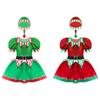 Girls Christmas Elf Cosplay Costume Sequins Pompoms Adorned Mesh Tutu Dress Hat Included Party Outfit