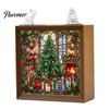 Decorative Room Lighting Christmas Acrylic Puzzle Night Light with Wooden Frame, DIY Stained Glass Style Creative Gift for Kids Jigsaw Lamp