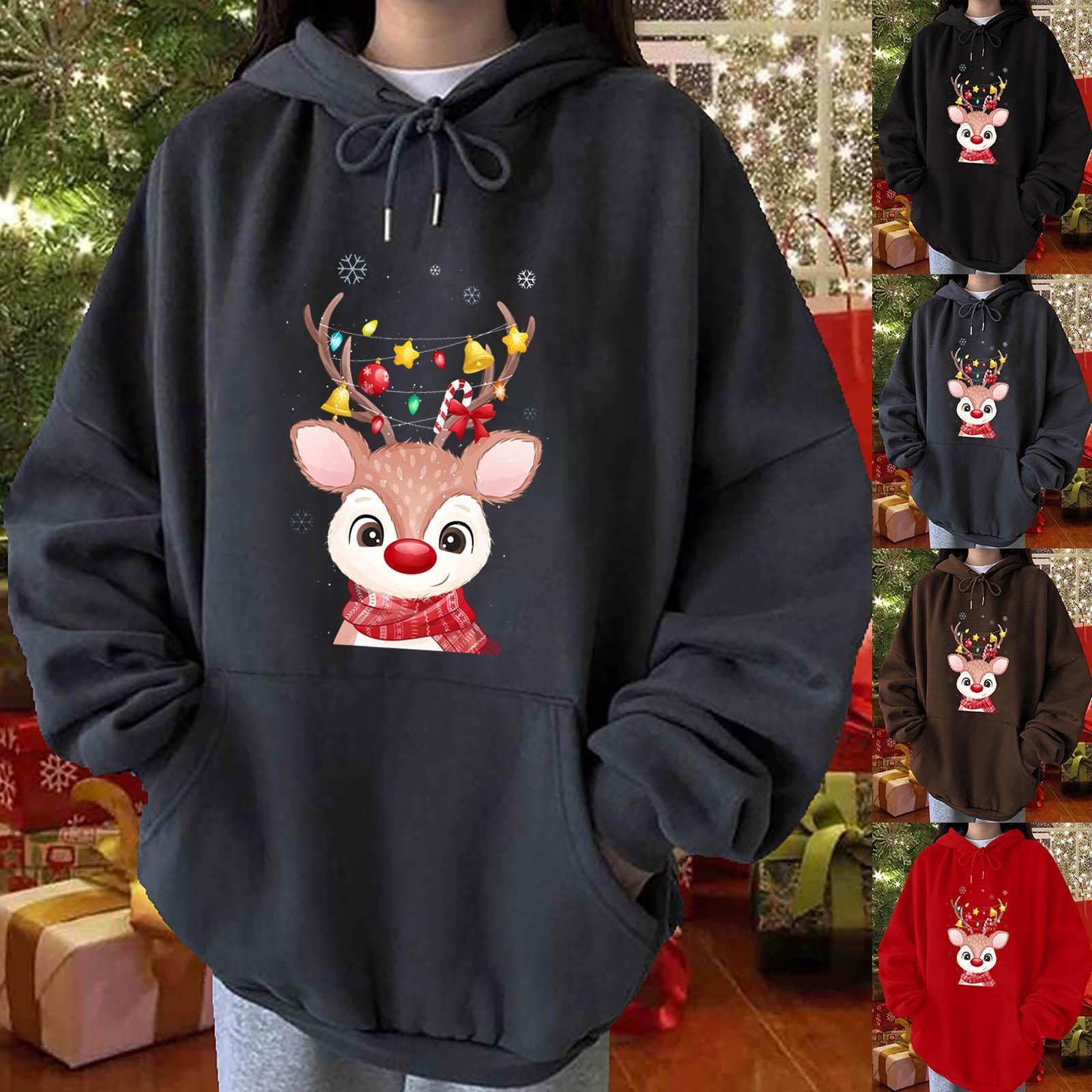 

Женские топы с подкладкой и круглым вырезом с длинными рукавами, рождественская толстовка с капюшоном и милым принтом