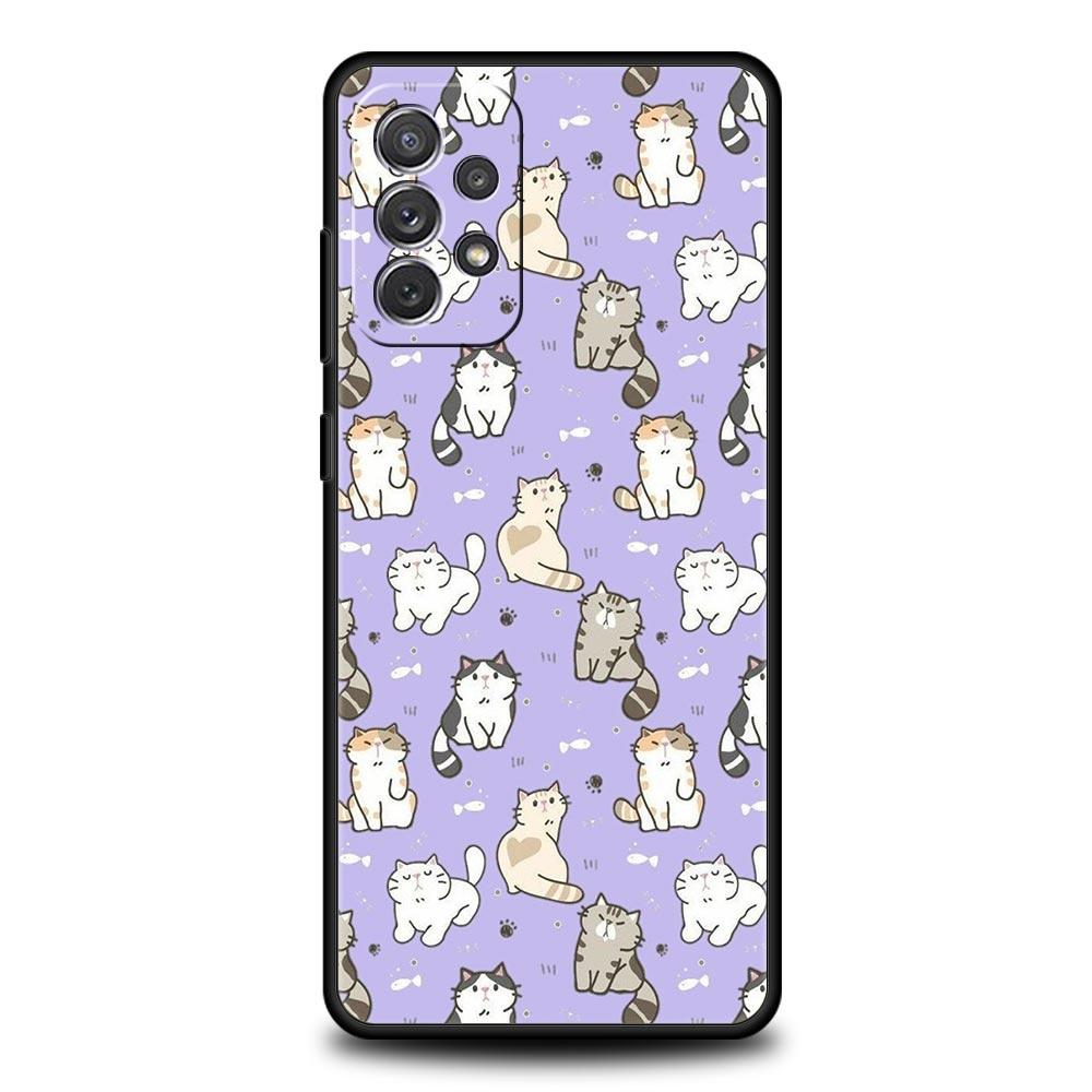 Cartoon Cats Background Phone Case For Samsung Galaxy A51 A71 A41 A31 A21S A11 A01 A03S A13 A23 A33 A53 A73 5G A12 A32 Cover