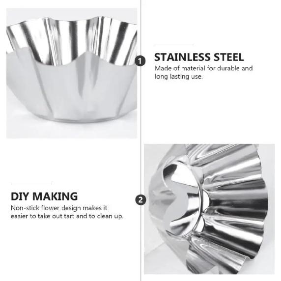 12 Pcs Stainless Steel Tart Pans - Non-Stick Flower Cookie Cutters Mold for Baking - Flower and Round Muffin Cups - Cupcake Mold for Kitchen