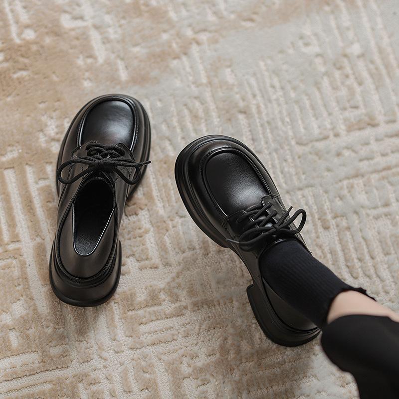 

Туфли на плоской подошве из натуральной кожи Yuexinwang для женской обуви Huizhou, виноградные, такие же, черные, со шнуровкой спереди, новые, на платформе 34