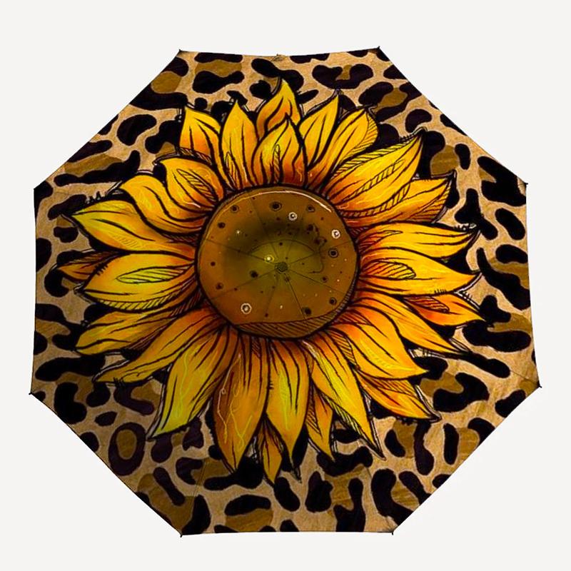 

1pc Sunflower, Leopard Print, Nature Umbrella with Plastic Handle,Compact & Stylish,Suitable for All Seasons YS331024