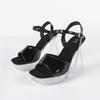 New 12CM Fashion Wedding Sexy Car Model Transparent Thick Heel Crystal Square Head Non-slip Sandals