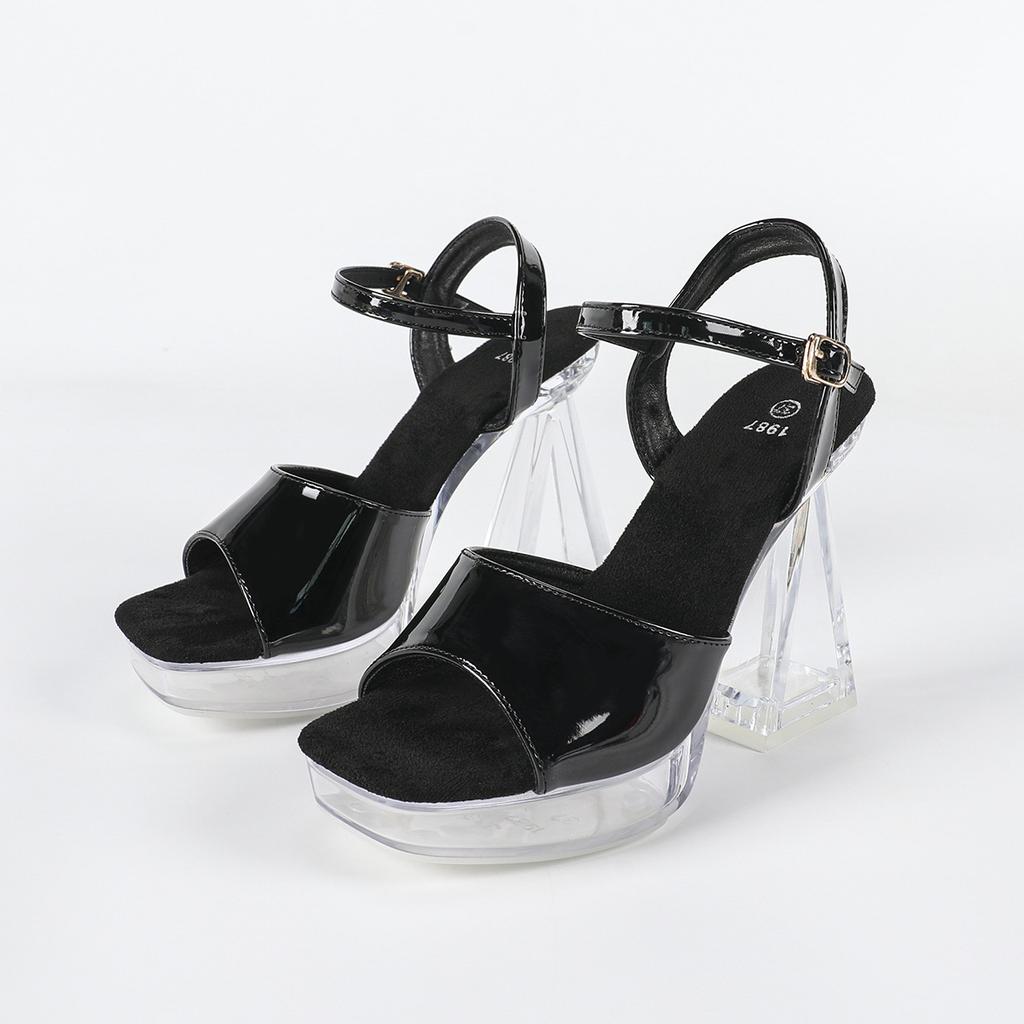 New 12CM Fashion Wedding Sexy Car Model Transparent Thick Heel Crystal Square Head Non-slip Sandals