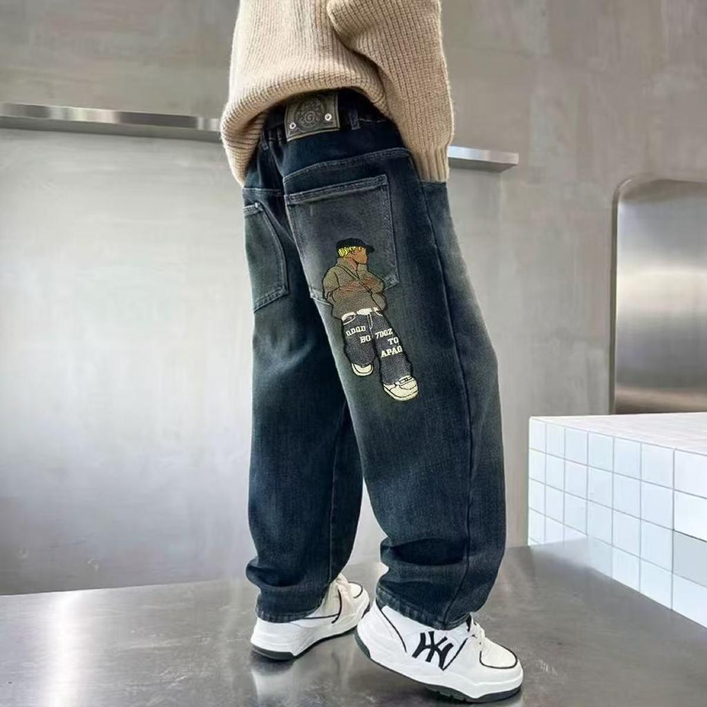 Boys' Autumn & Winter Fleece-Lined Jeans - New Collection for Older Kids